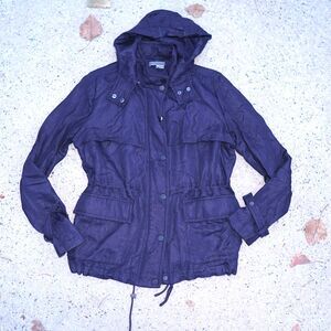 Vince Navy Tencel Utility Jacket XS Hooded Drawstring Designer Quiet Luxury